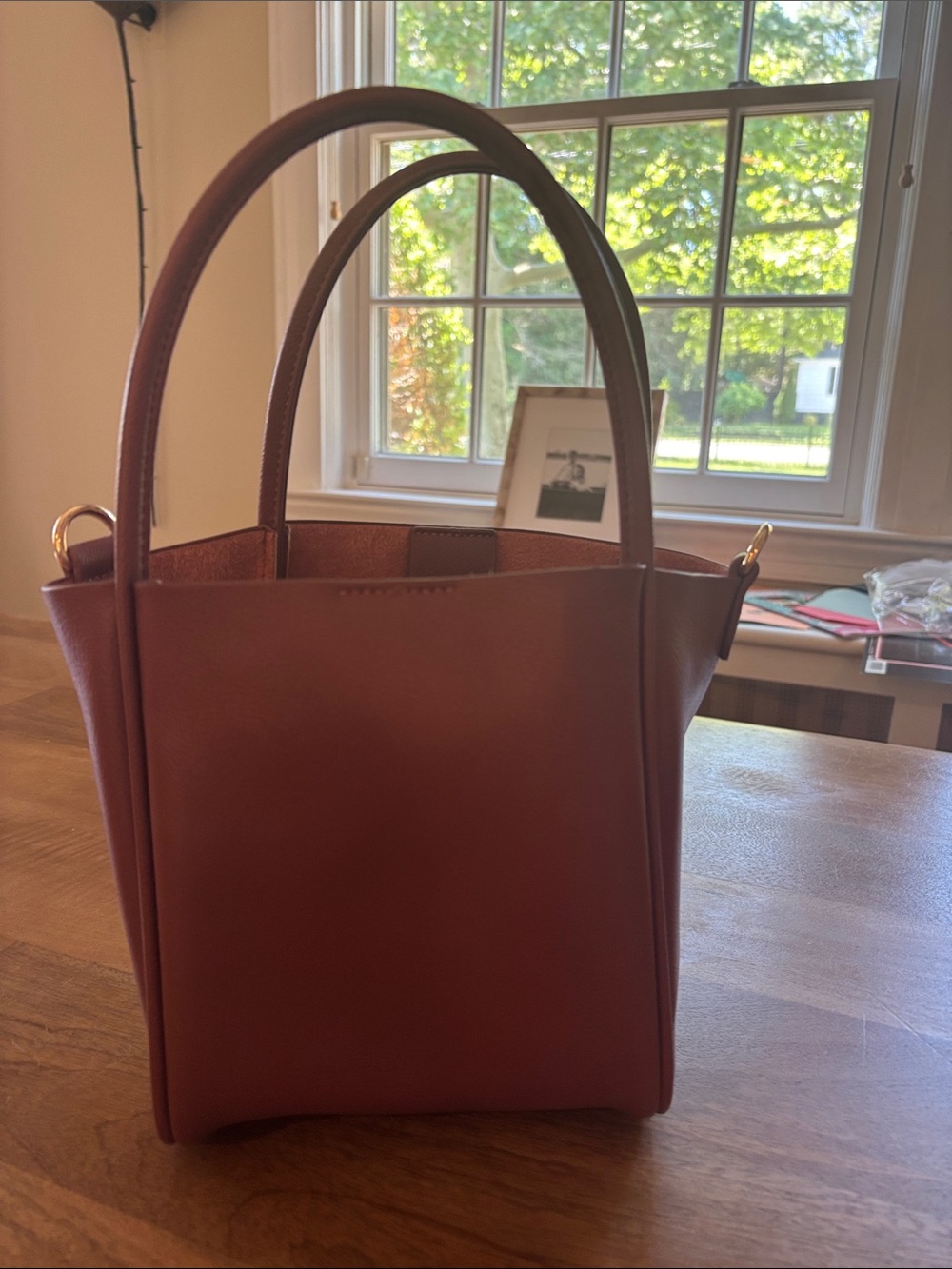 Elegant Plum Small Leather Bucket Bag - Anthro Handbag with detachable strap
